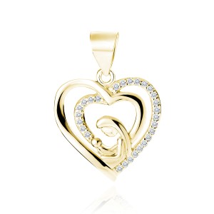 Pandantiv argint placat cu aur galben Mama si beblus in inima cu pietre DiAmanti DiAmanti Z1979CG_W-DIA (Argint 925‰ 1,3 g.)